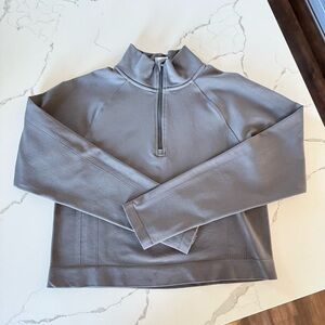 All In Motion Cropped Fitted Athletic Exercise Half Zip Top Thumb Holes Gray XXL